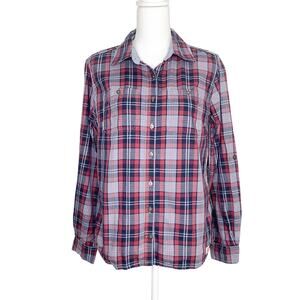 Carhartt Blue Red Plaid Dodson Button Down Shirt Chest Pockets Small
